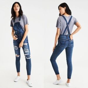American eagle jegging denim distressed overalls